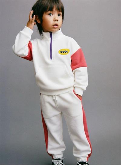 Unisex Çocuk Pamuklu Beyaz Pembe Cool Yazılı Zip Eşofman Takımı