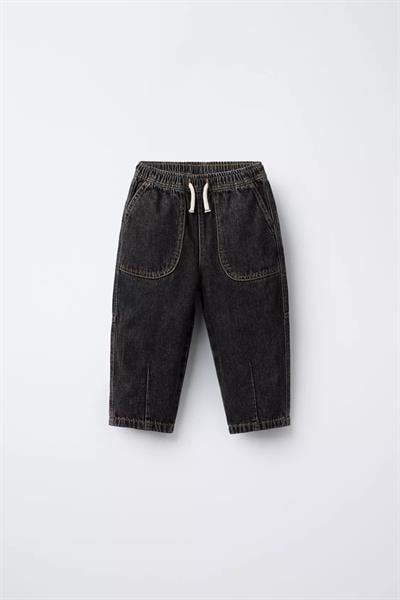Erkek Çocuk Pamuklu Siyah Denim Jogger Pantolon – Büyük Cepli, Lastik Belli