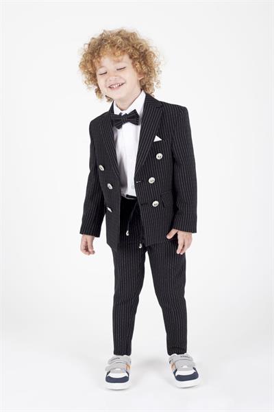 Çocuk Siyah Çizgili Smokin Takımı - 3-12 Yaş | Şık ve Rahat Özel Gün Kombini