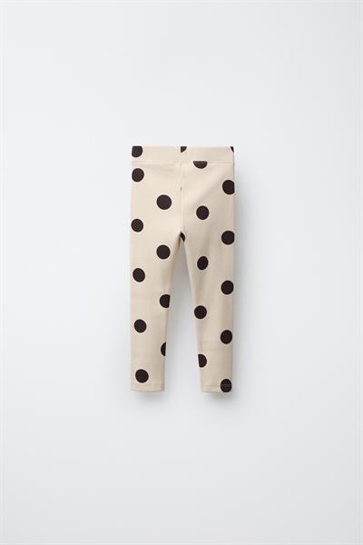 Kız Çocuk Pamuklu Bej Puantiye Desenli Sweatshirt Tayt Alt-Üst Takım