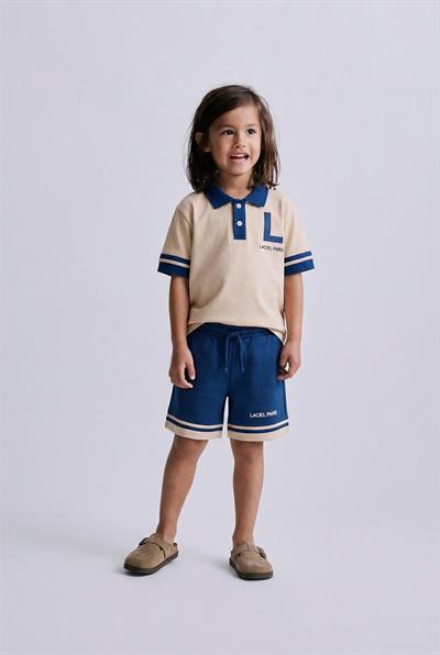 Erkek Çocuk Pamuklu Bej Lacivert Polo Yaka T-Shirt Şort Takım