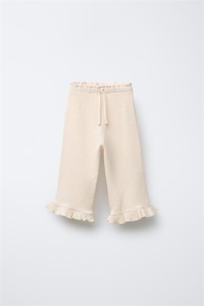 Kız Çocuk Pamuklu Krem Welcome Day Sweatshirt ve Fırfır Paça Pantolon Takım - Rahat Günlük Stil