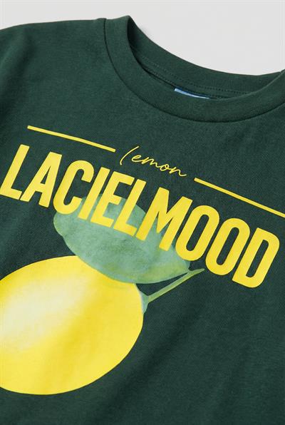 Çocuk Pamuklu Koyu Yeşil Limon Baskılı T-Shirt Şort Takım - Yazlık Spor Kombin