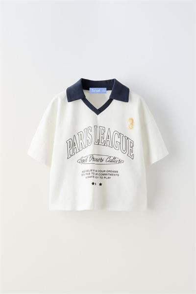 Sloganlı Polo Yaka T-shirt Geniş Eşofman Alt-Üst Takım Kız Çocuk