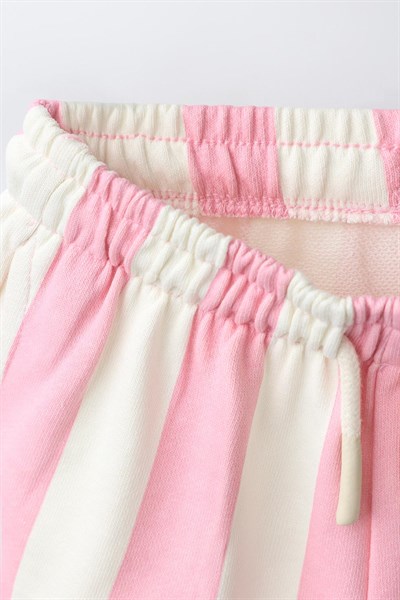 Kız Çocuk Pamuklu Pembe Çizgili Şort