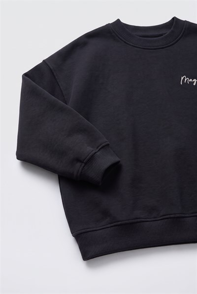 Çocuk Siyah Basic Sweatshirt ve Eşofman Altı Takımı