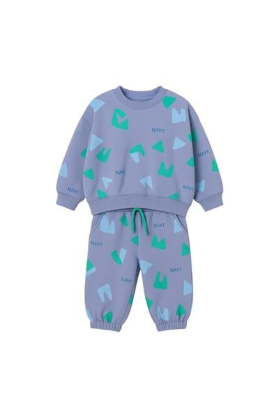 Erkek Çocuk Pamuklu Mavi Renk Desenli Sweatshirt ve Eşofman Alt Takım – Yeşil Turkuaz NAVI Baskılı