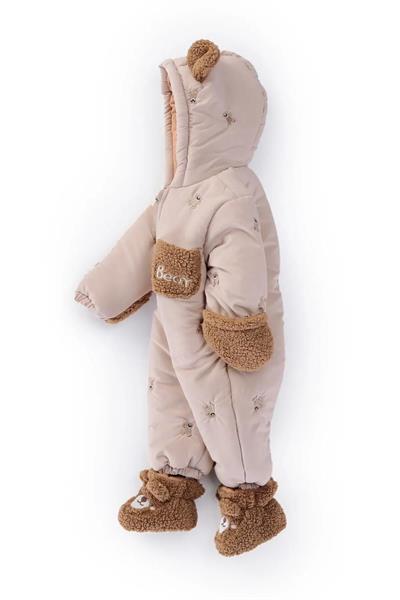 Erkek Bebek Ayıcık Desenli Kapüşonlu Eldivenli Patikli Kozmonot-Astronot Tulum