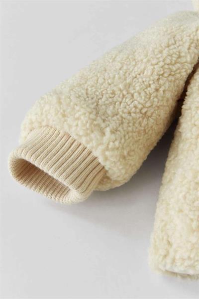 Kız Çocuk Pamuklu Krem Peluş Mont - Kapüşonlu ve Cepli Teddy Model