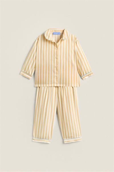 Çizgili Pamuklu Çantalı Pijama Alt-Üst Takım Unisex Çocuk