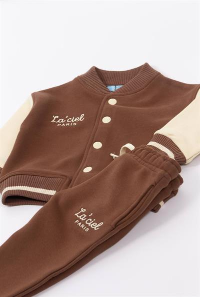 Kışlık Kahverengi Pamuklu Kolej Ceket Eşofman Alt-Üst Takım Erkek Çocuk