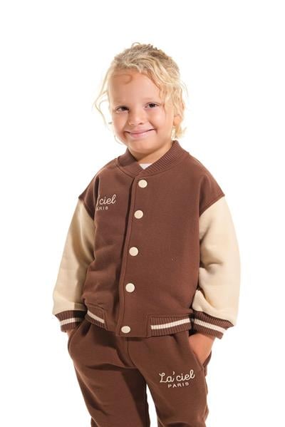 Kışlık Kahverengi Pamuklu Kolej Ceket Eşofman Alt-Üst Takım Erkek Çocuk