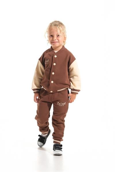 Kışlık Kahverengi Pamuklu Kolej Ceket Eşofman Alt-Üst Takım Erkek Çocuk