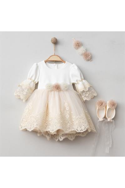 Kız Bebek Güpürlü Çiçekli Dantelli Mevlüt Seti Elbise