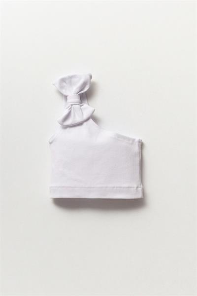 KIz Çocuk Fiyonklu Tek Omuz Crop Body T-shirt