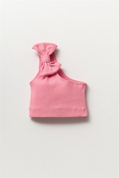 KIz Çocuk Fiyonklu Tek Omuz Crop Body T-shirt