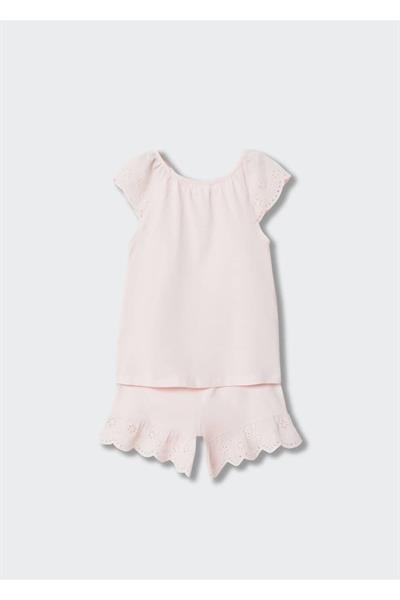 Kız Çocuk Pembe Işleme Detaylı Pijama Takımı