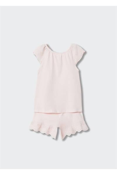 Kız Çocuk Pembe Işleme Detaylı Pijama Takımı
