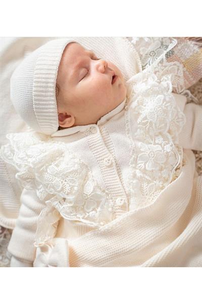 Nipperland Krem Elegans Naturel Pamuk Kız Bebek Triko Hastane Çıkış Seti