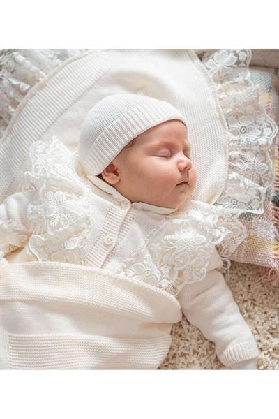 Nipperland Krem Elegans Naturel Pamuk Kız Bebek Triko Hastane Çıkış Seti