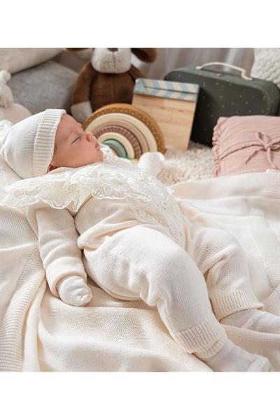 Nipperland Krem Elegans Naturel Pamuk Kız Bebek Triko Hastane Çıkış Seti