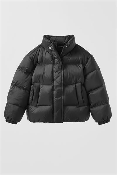 Unisex Çocuk Siyah Kuş Tüyü Şişme Mont