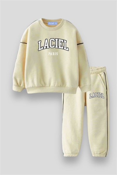 Unisex Çocuk Slogan Desenli Pamuklu Sweatshirt Eşofman Tayt Alt-Üst Takım