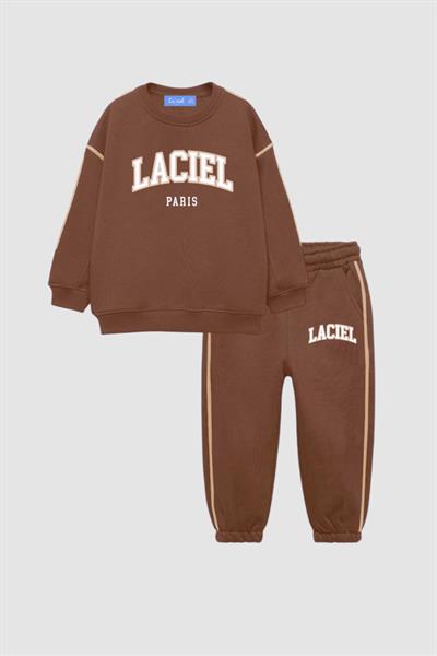 Unisex Çocuk Slogan Desenli Pamuklu Sweatshirt Eşofman Tayt Alt-Üst Takım