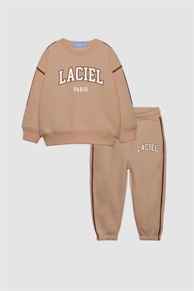 Unisex Çocuk Slogan Desenli Pamuklu Sweatshirt Eşofman Tayt Alt-Üst Takım