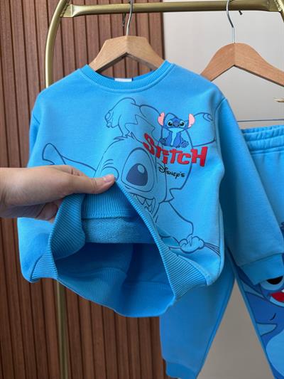 Unisex Çocuk stitch Kışlık 3 iplik Pamuklu Sweatshirt Eşofman Alt-Üst Takım