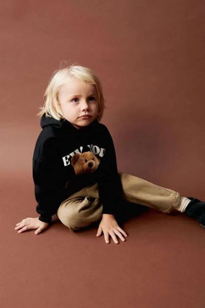 Unisex Çocuk Tedy Ayıcık Pamuklu Kapüşonlu Sweatshirt Jogger Eşofman Alt-Üst Takım