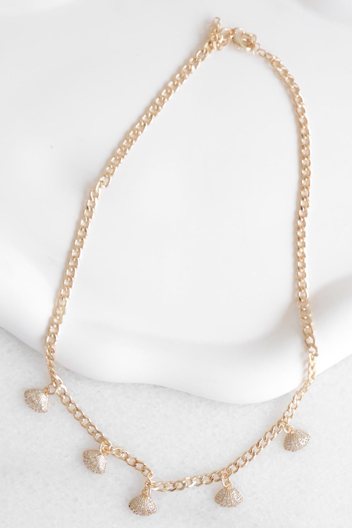 Deniz Kabuğu Detaylı Rose Gold  Çelik Kolye