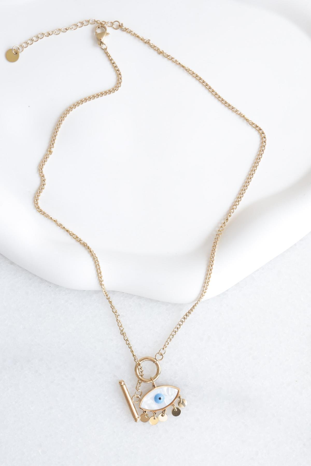 Nazar Boncuklu Rose Gold Çelik Kolye
