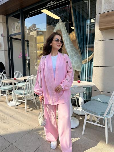 AÇIK PEMBE KİMONO TAKIM