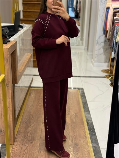 CEREMONY-MÜRDÜM BLUZU VE PANTOLONU ÇAKMA DETAYLI TAKIM 