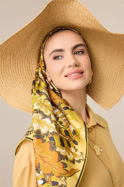 HURMA DALI ÇİFT TARAFLI TWİLL İPEK EŞARP