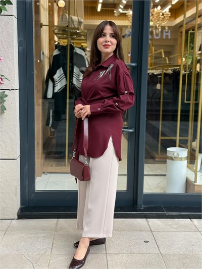 MY312- BORDO KELEBEK DETAYLI GÖMLEK