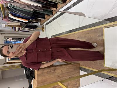 TENCEL CROP GÖMLEKLİ TAKIM BORDO