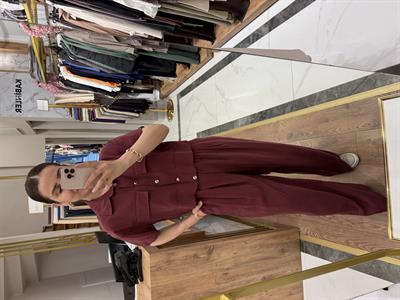 TENCEL CROP GÖMLEKLİ TAKIM BORDO