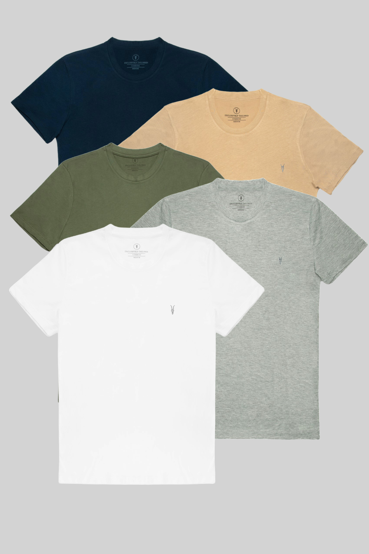 Erkek %100 Pamuk Standart Kalıp 5-Li T-shirt Lacivert-Bej-Haki-Grimelanj-Beyaz
