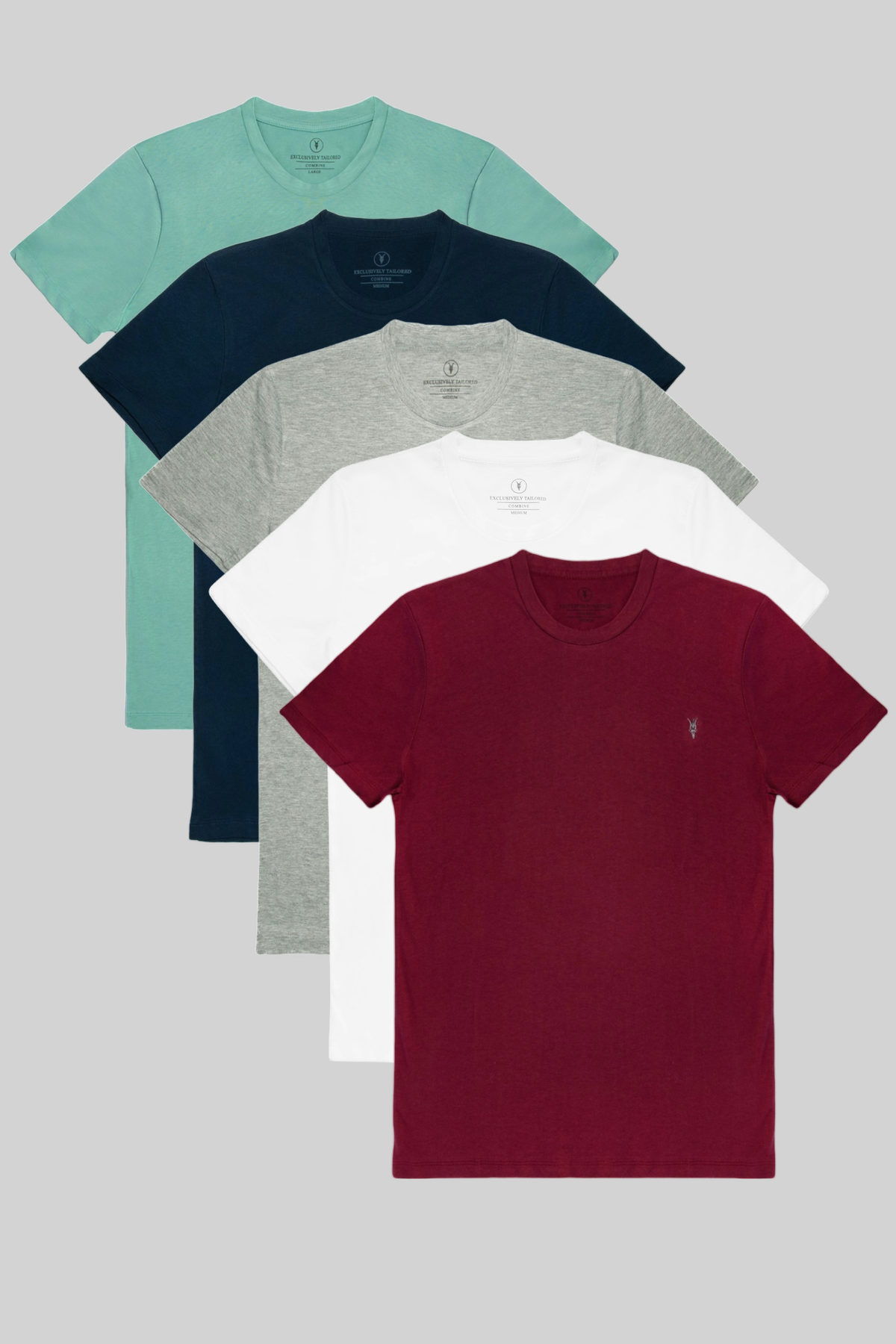 Erkek Bisiklet Yaka Regular Fit Basic 5li T-shirt Bordo-Beyaz-Grimelanj-Lacivert-Cagla