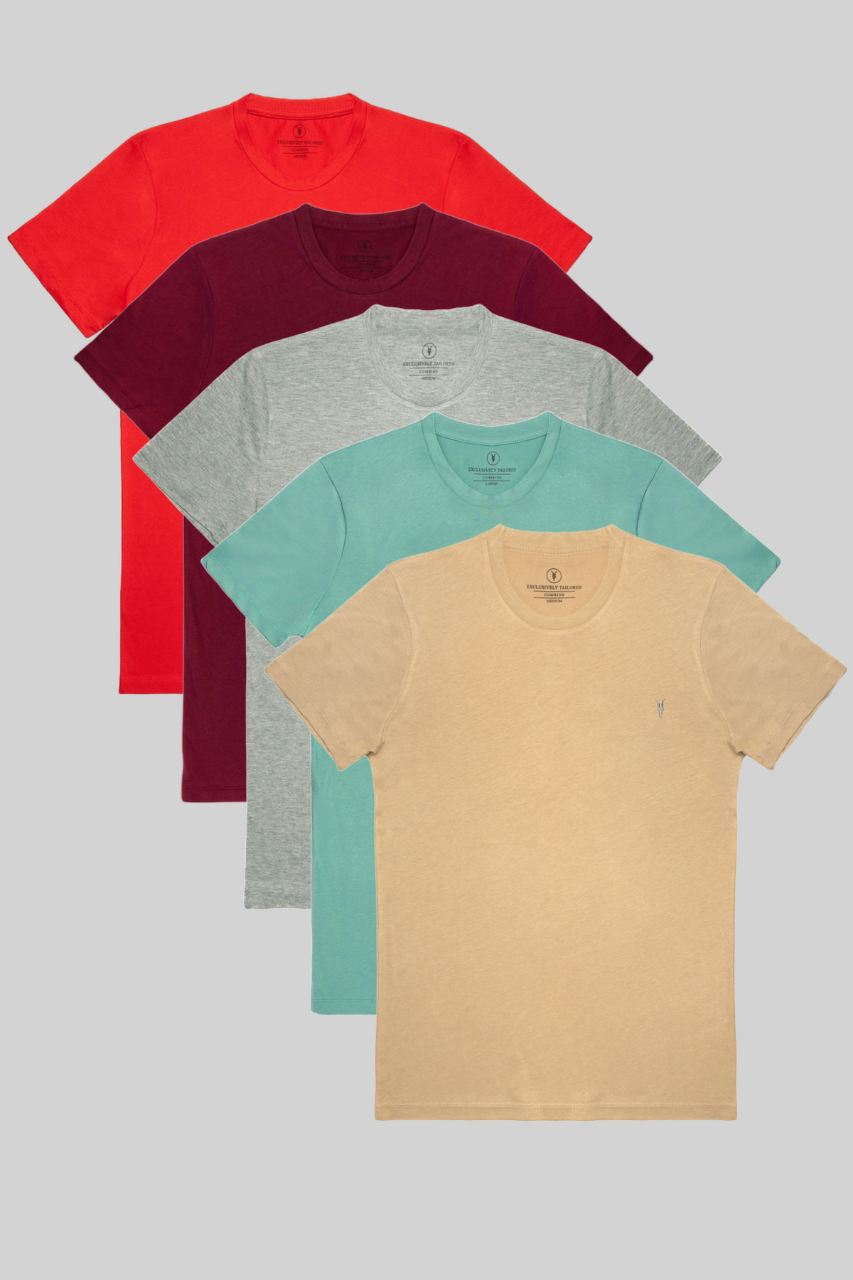 Erkek Bisiklet Yaka Regular Fit Basic 5li T-shirt Bej-Cagla-Grimelanj-Bordo-Kirmizi