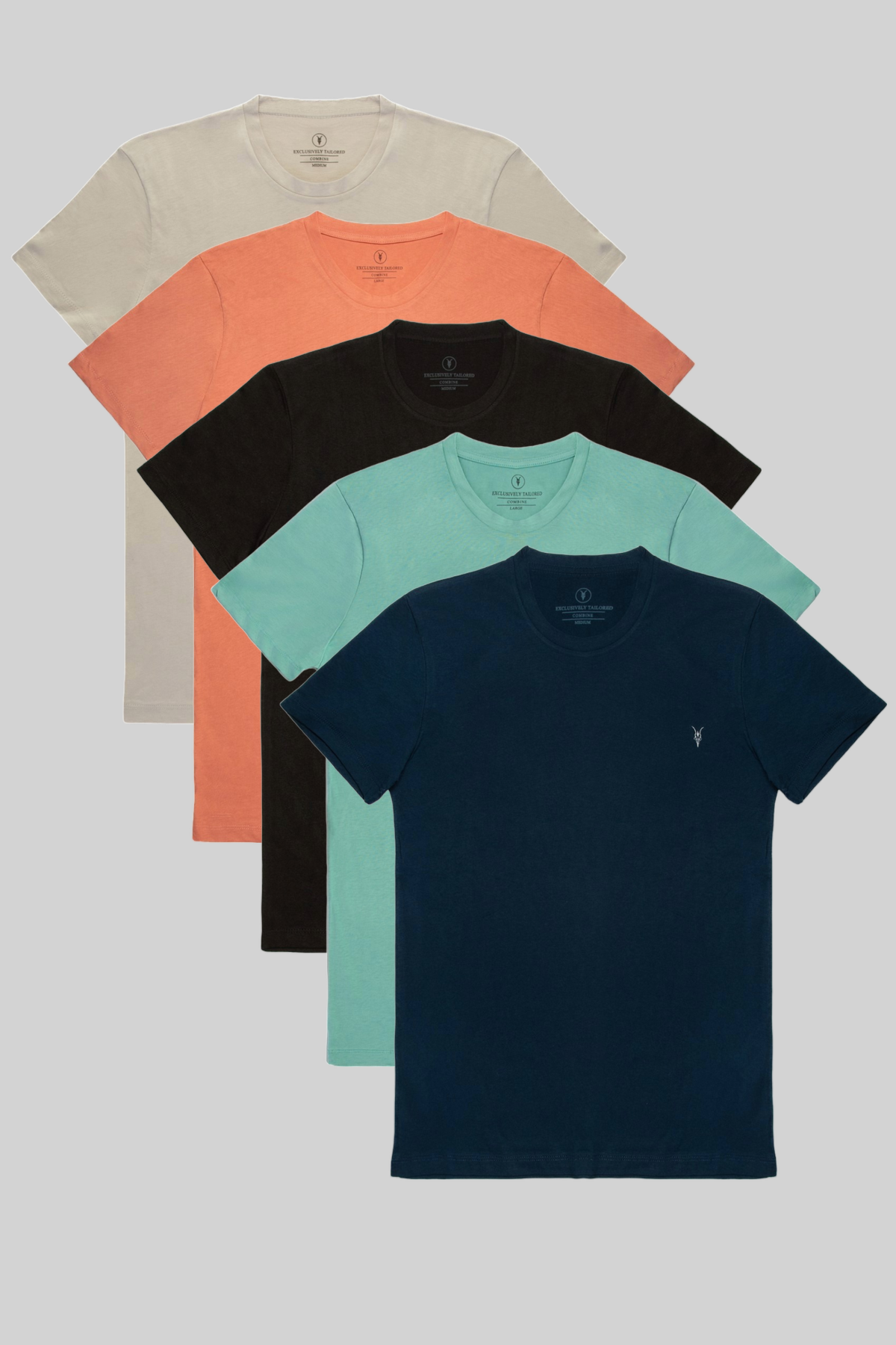 Erkek Bisiklet Yaka Regular Fit Basic 5li T-shirt Lacivert-Cagla-Siyah-Turuncu-Gri