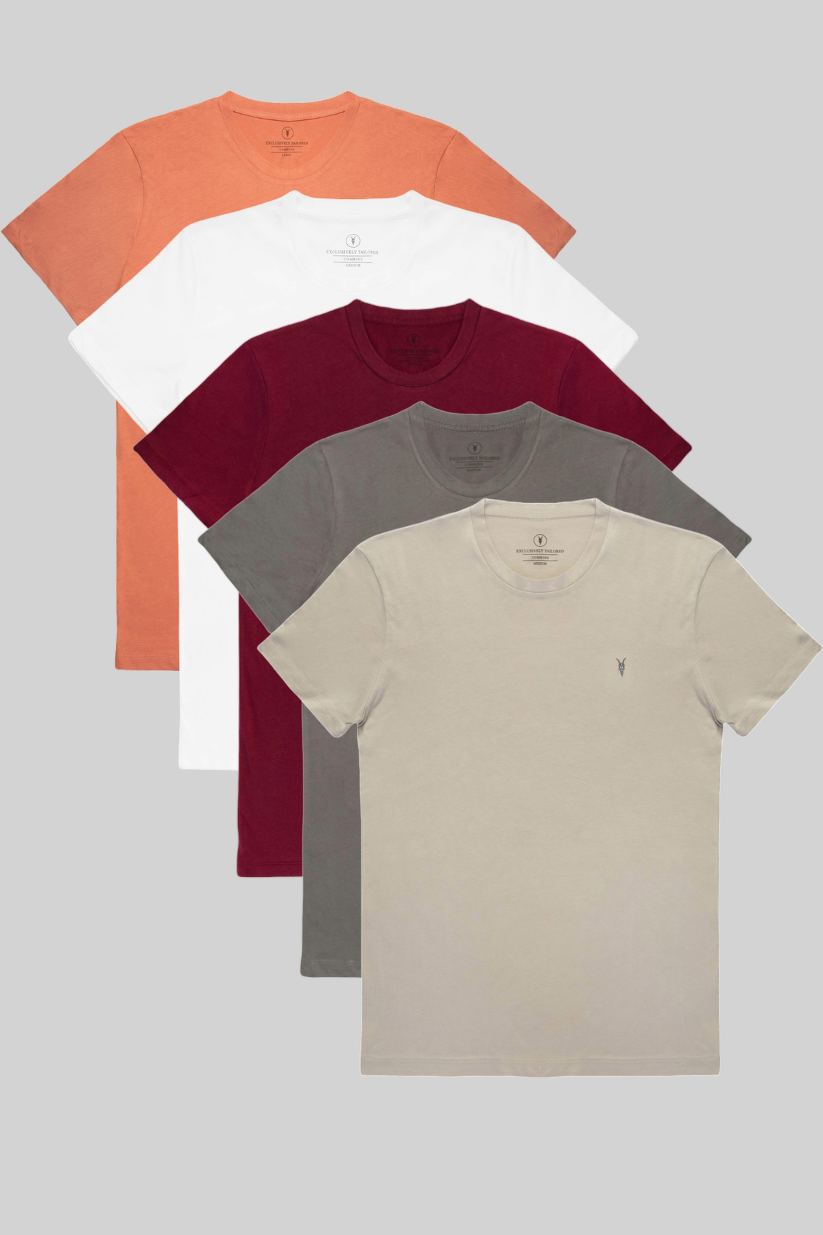 Erkek Bisiklet Yaka Regular Fit Basic 5li T-shirt Gri-Fume-Bordo-Beyaz-Turuncu