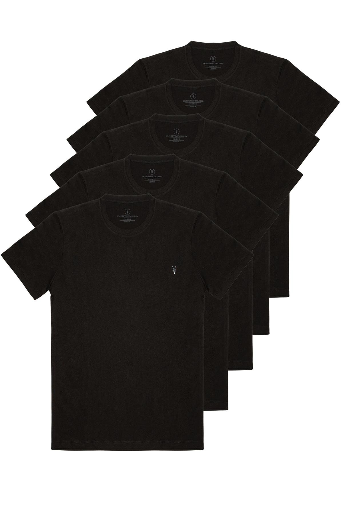 Siyah Standart Kalıp Basic 5 li Paket T-shirt