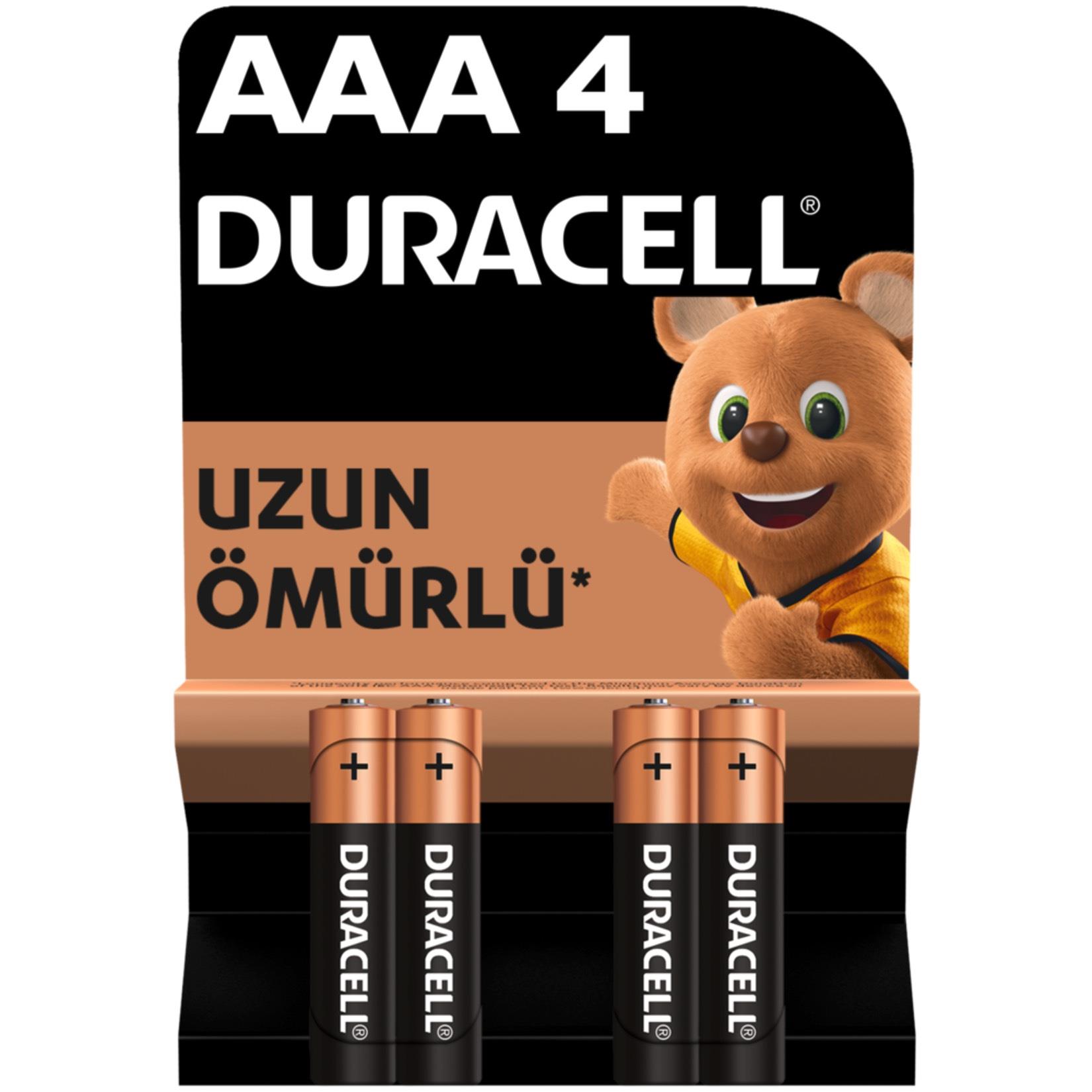 Duracell Alkalin AAA İnce Kalem Pil, 1,5V (LR03 / MN2400), 4’lü Paket