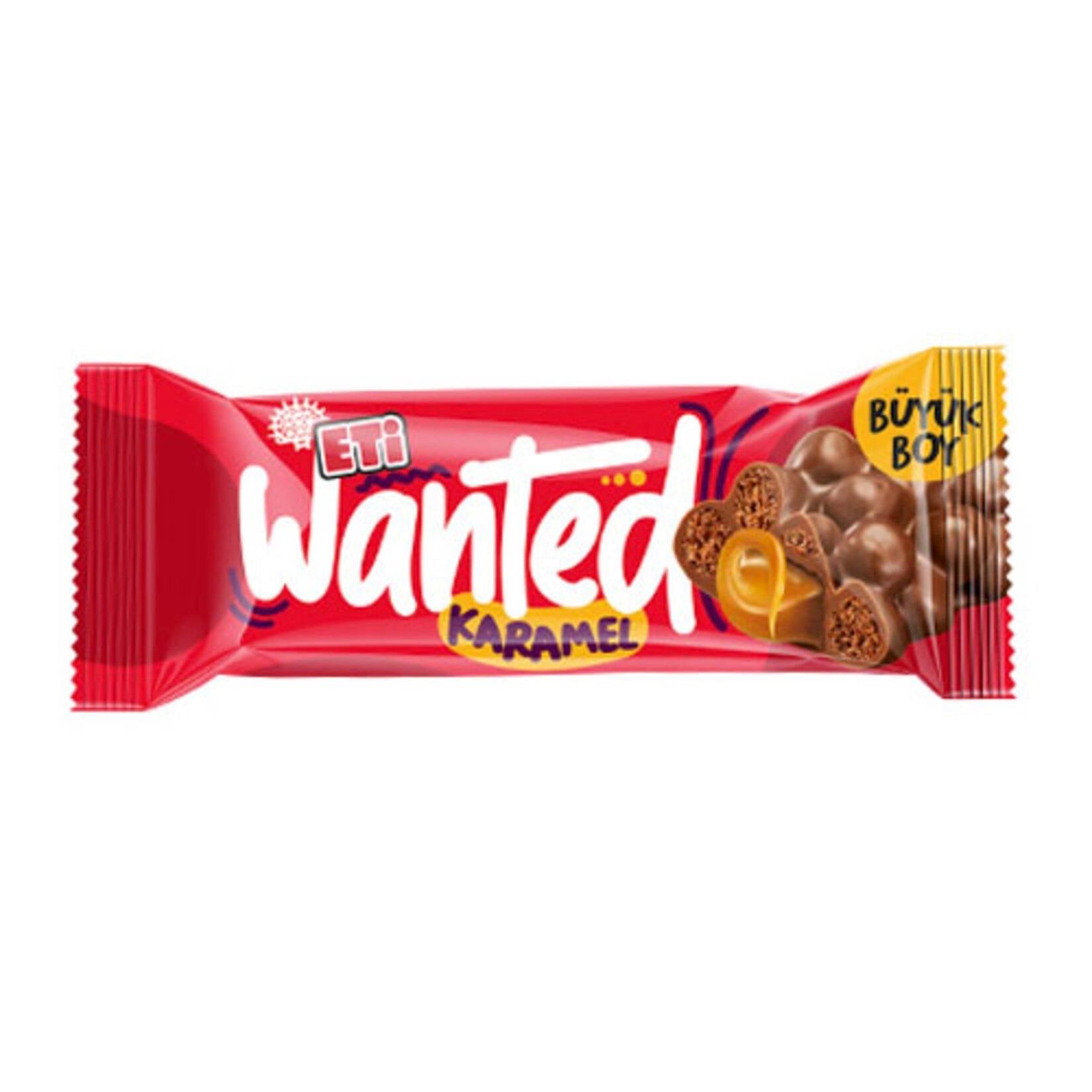 Eti Wanted Sütlü Çikolata Kaplı Mısır ve Buğday Gevrekli Karamelli Bar 32 g