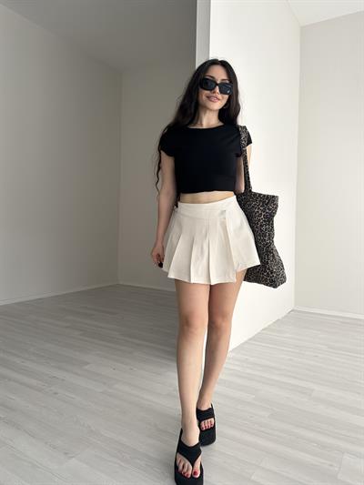  Keten Pileli Şort Etek