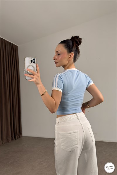Adds Orijnal Crop Small Logo Mavi Tişört