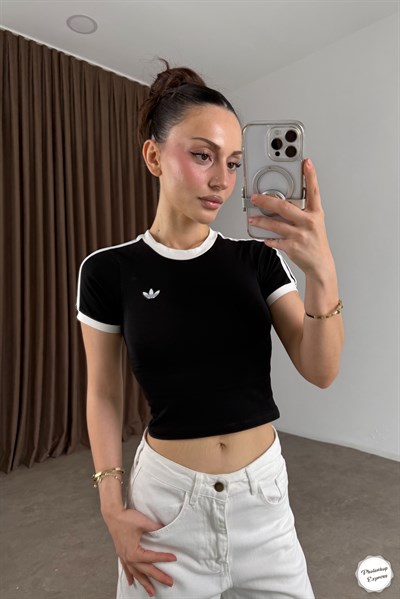 Adds Orijnal Crop Small Logo Siyah Tişört